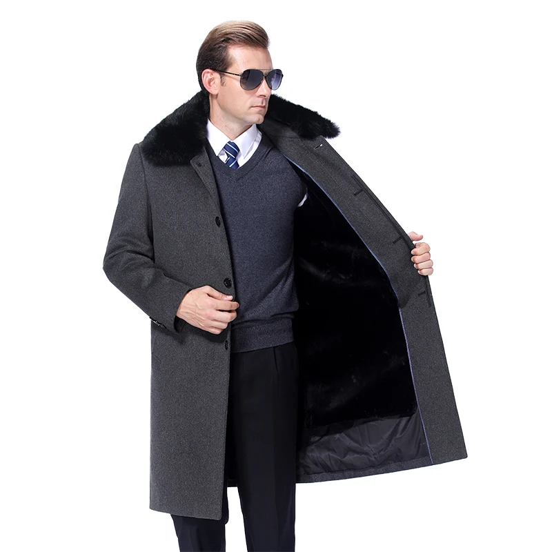 2021 Мужское шерстяное пальто Зимнее длинное Кашемировое Теплое кашемир бушлат