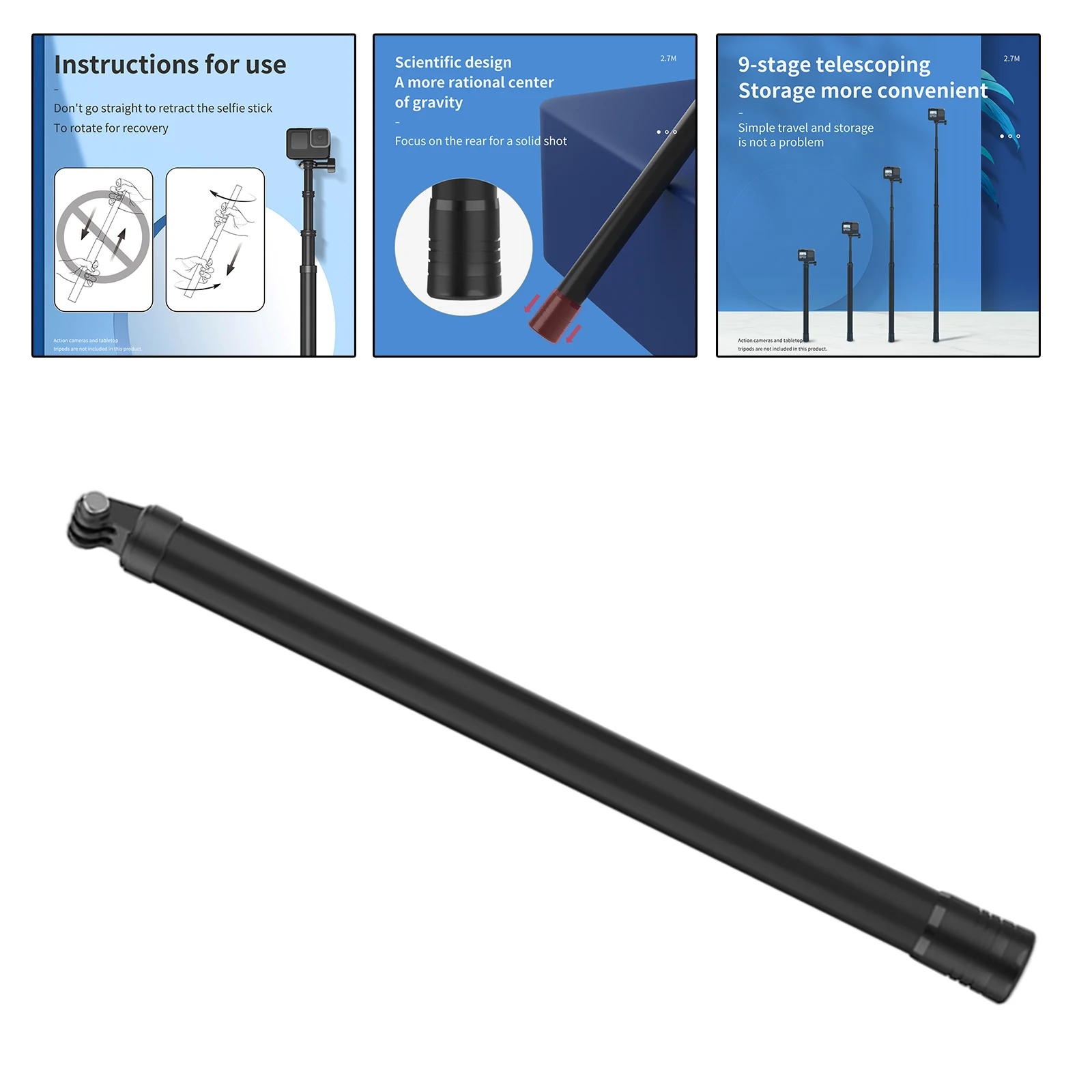 

Extendable Carbon Fiber Monopod Lightweight 2.7M Handheld Selfie Stick Adjustable for