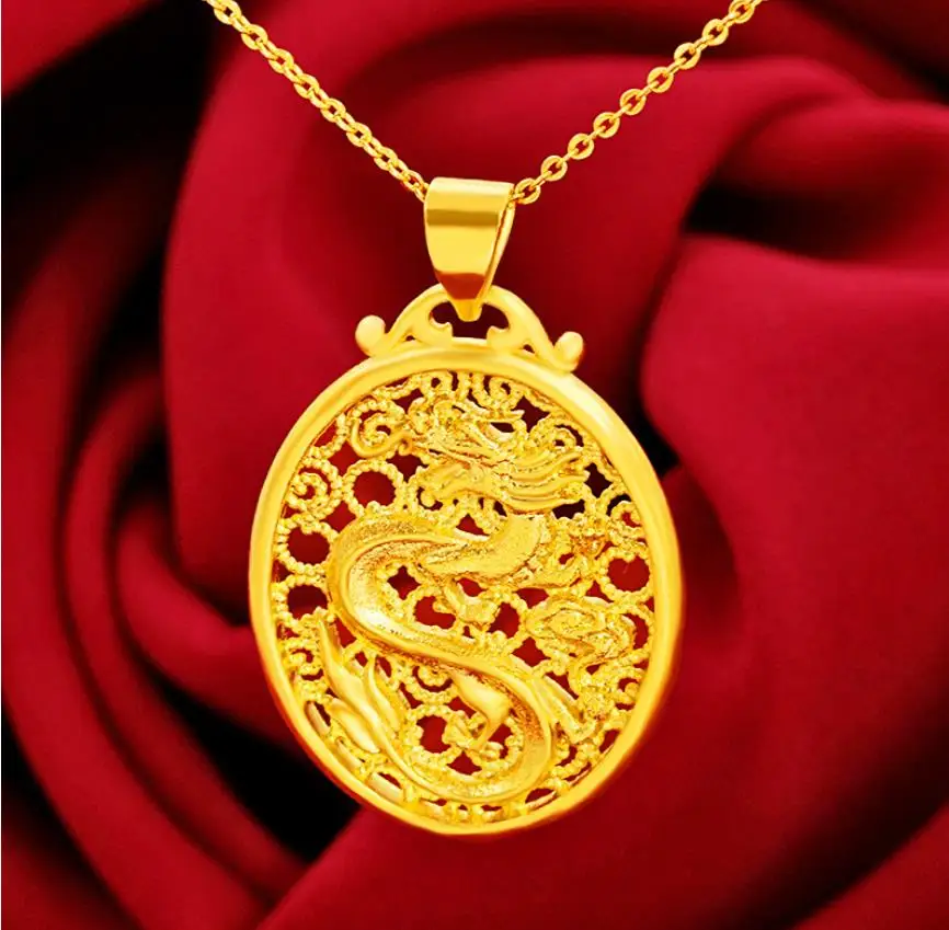 Акция H овальное ожерелье с подвеской в виде дракона покрытое 24-каратным желтым