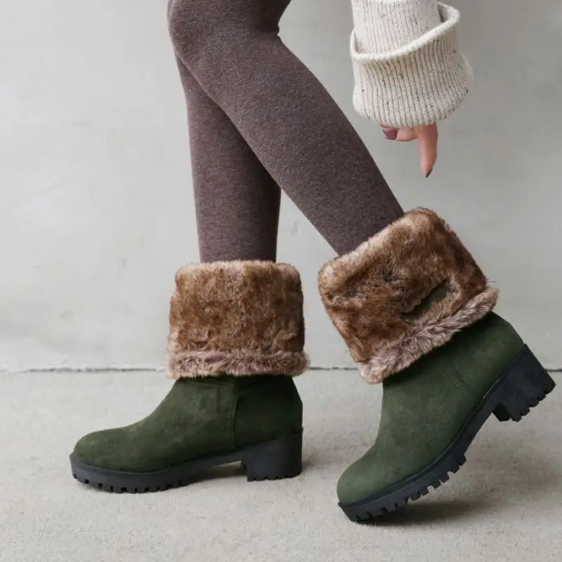 Taoffen Women Winter Snow Boots Chunky Heels Plush Fur Warm Ankle Round Toe Platform Casual Outdoor Shoes Size 34-43 | Обувь