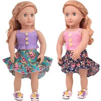 18 inch girls doll dress american newborn vintage printed suit baby toys skirt fit 43 cm baby dolls c785
