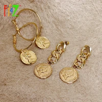f j4z hot vintage coin earrings for woman golden alloy goth earrings ladies statement christmas gifts dropship