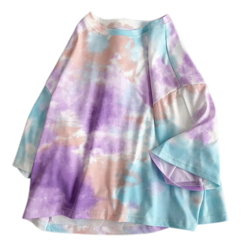 Women Short Sleeve T-Shirt Streetwear Tie Dye Print Summer Sweet Loose Oversized 2XL Ladies Tee Shirt Tops W1 | Женская одежда