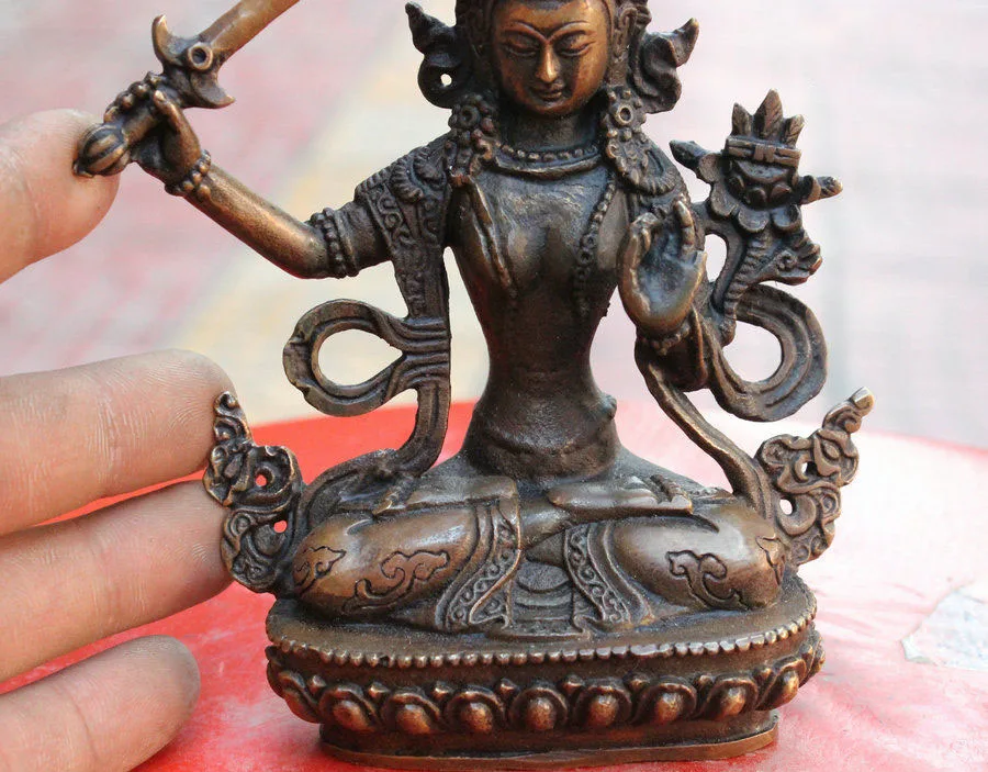 Тибетский буддизм бронзовый WenShu Monju Manjushri Kwan-yin статуя Будды Бодхисаттва | Дом и