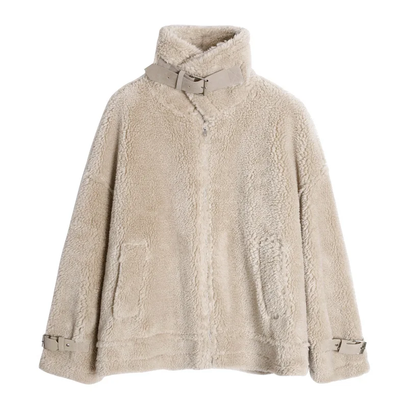 Женское короткое пальто из комбинированной замши 2019 зимнее теплое овчины