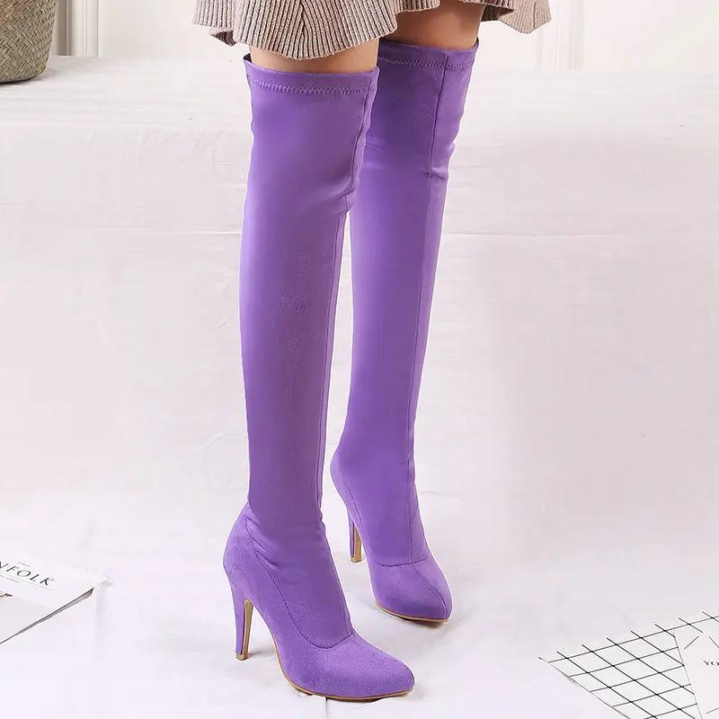 

Stretch Sock Over The Knee Boots Women Pointed Toe Elastic Thigh High Botines Mujer Stiletto Heels Pumps Ladies Party Prom Shoes