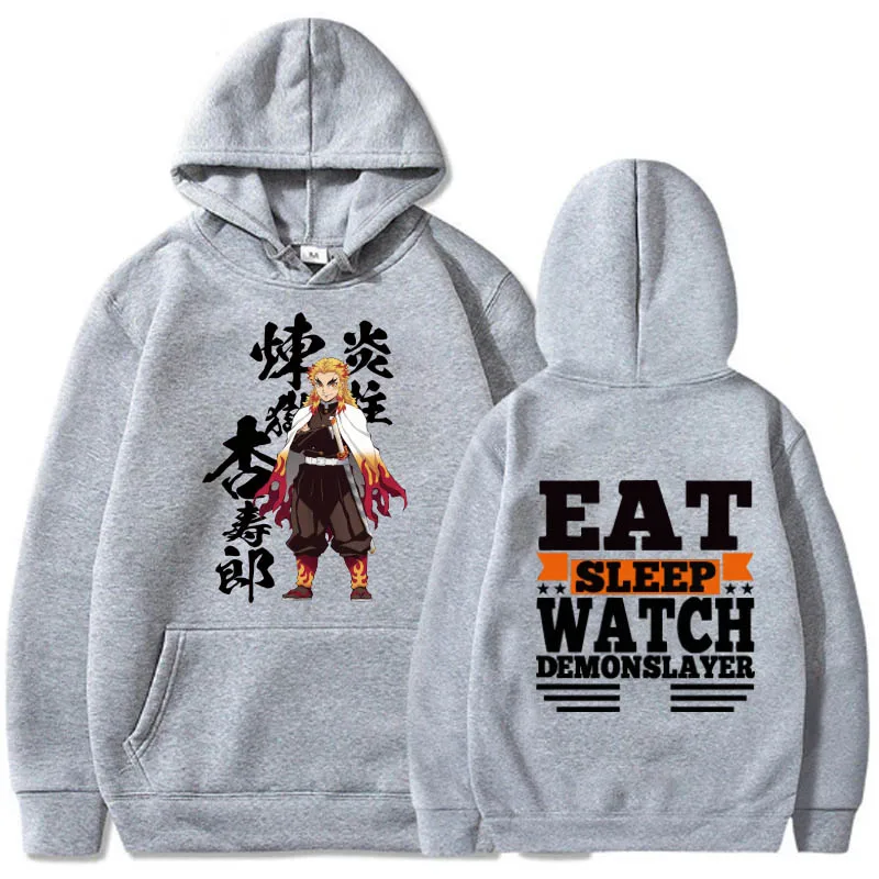 Harajuku Anime Hoodie Demon Slayer Pullovers Tops Long Sleeves Casual Unisex | Мужская одежда