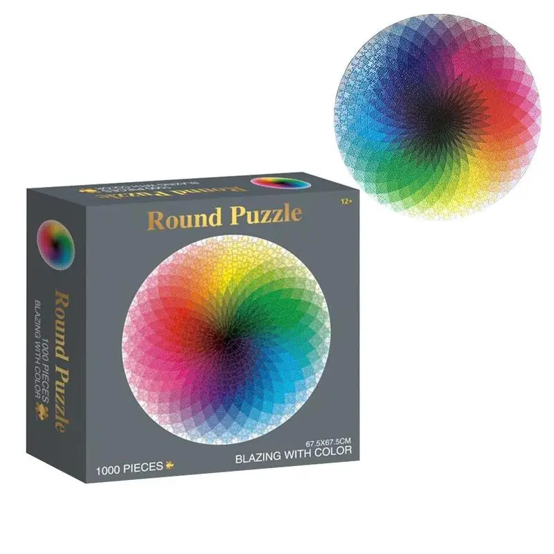 1000 штук Бумага головоломка разные цвета радуги пазлы круглый геометрический