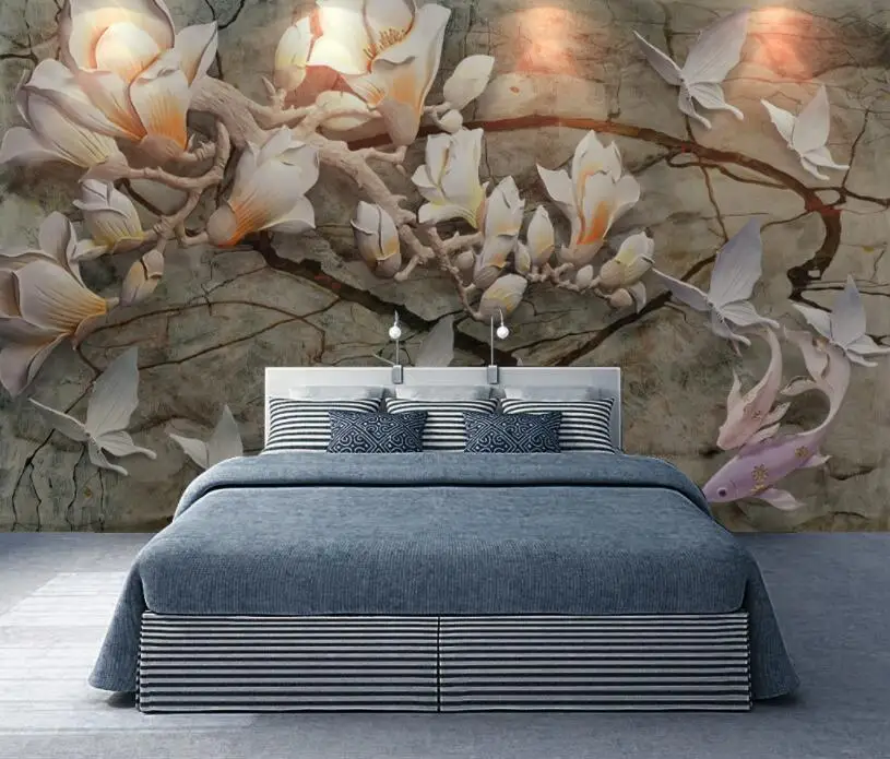 Картина на заказ CJSIR для обоев объемные рельефы в виде цветка магнолии рыбы