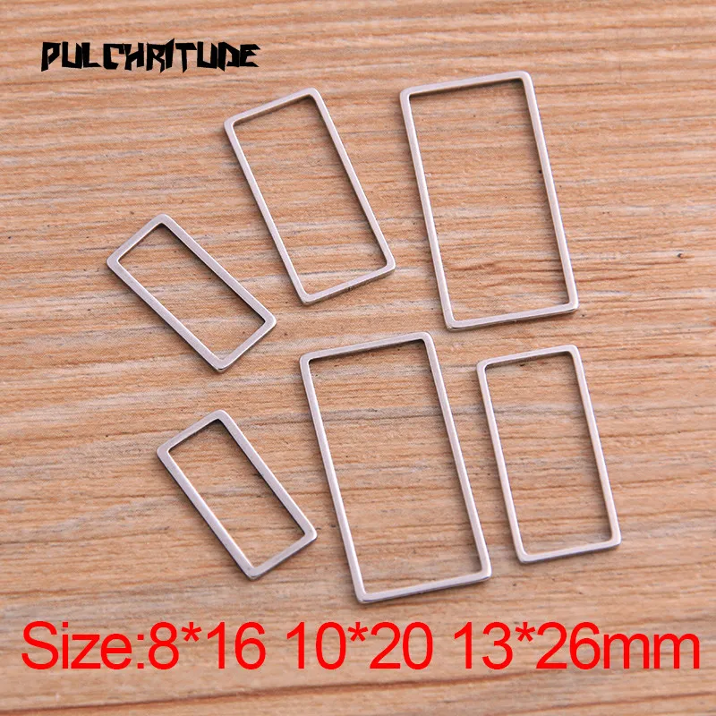 

PULCHRITUDE 20Pcs 3 Size Rectangle Charm Stainless Steel Pendant Open Bezels Pressed Resin Frame Mold Bezel DIY Jewelry Making