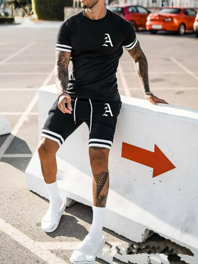 

Men Athletic Tracksuit Short Sleeve Shirt Shorts Set 2 Piece Outfits Sportswear
