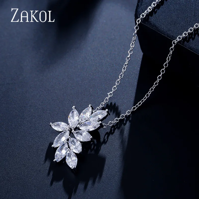 ZAKOL изысканное высокое качество циркония цветок Сладкий ожерелье кулон для