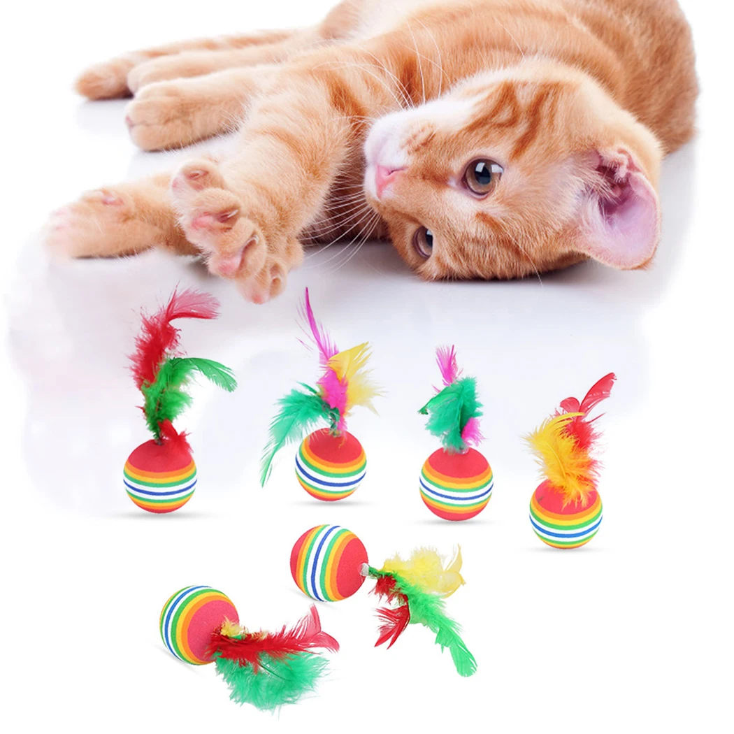 12 шт. кошка радужных шаров забавная потешная перо котенок игрушки Мягкий мячик