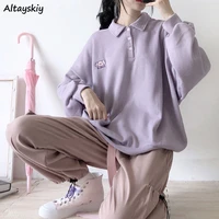 hoodies women with buttons turn down collar thickening warm fresh sweet harajuku ulzzang loose womens students korean style chic