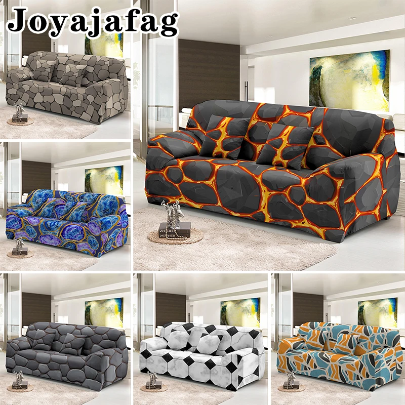 

Stone Printed Non-Slip Sectional Couch Covers Elastic Stretch Slipcovers Soft Dust-Proof Sofa Cover Furniture Protector