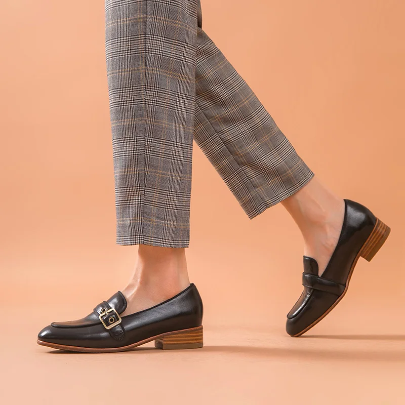 BeauToday/женские лоферы из телячьей кожи с металлической пряжкой и круглым носком