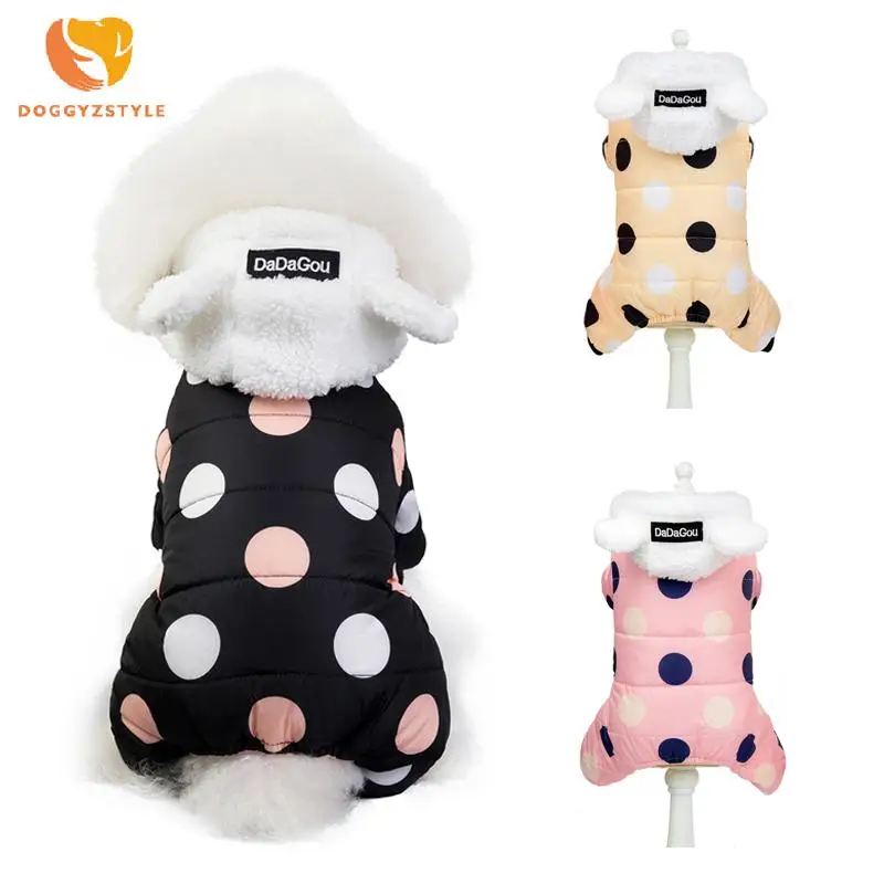 Толстая одежда комбинезон для собак бархатные штаны в горошек зимняя теплая