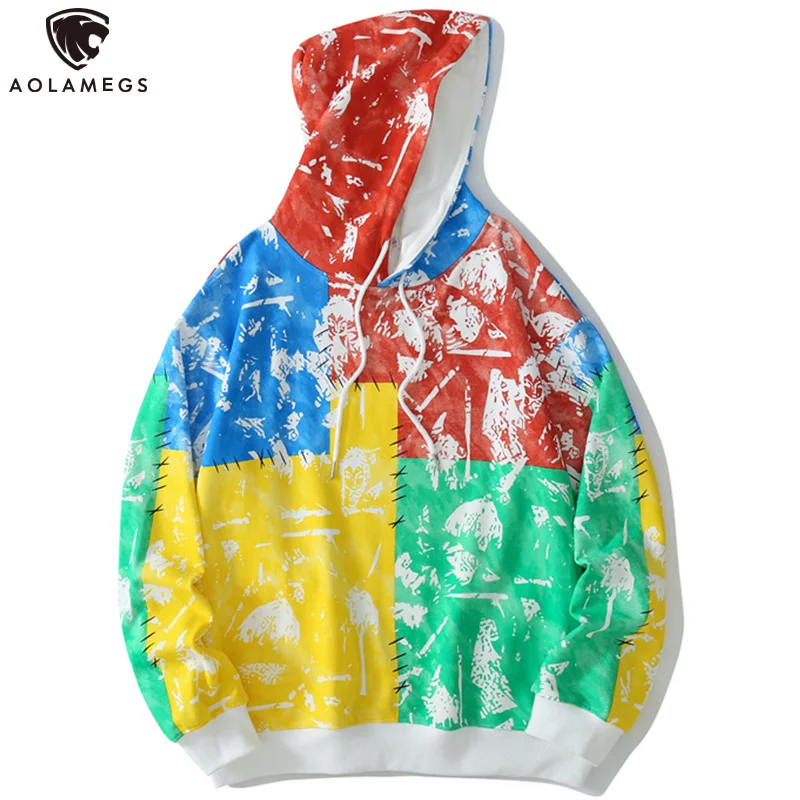 

Aolamegs толстовка мужская галстук краситель 4 цвета блок пуловер хип-хоп хипстер High Street оверсайз уютный свитшот пара уличная осень