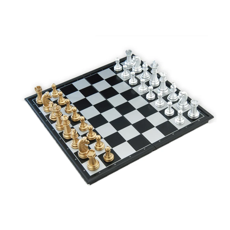 

High Quality Chess Board with 32 Gold and Silver Pieces Magnetic Board Games with A Variety of Size Board Options for RU Checker