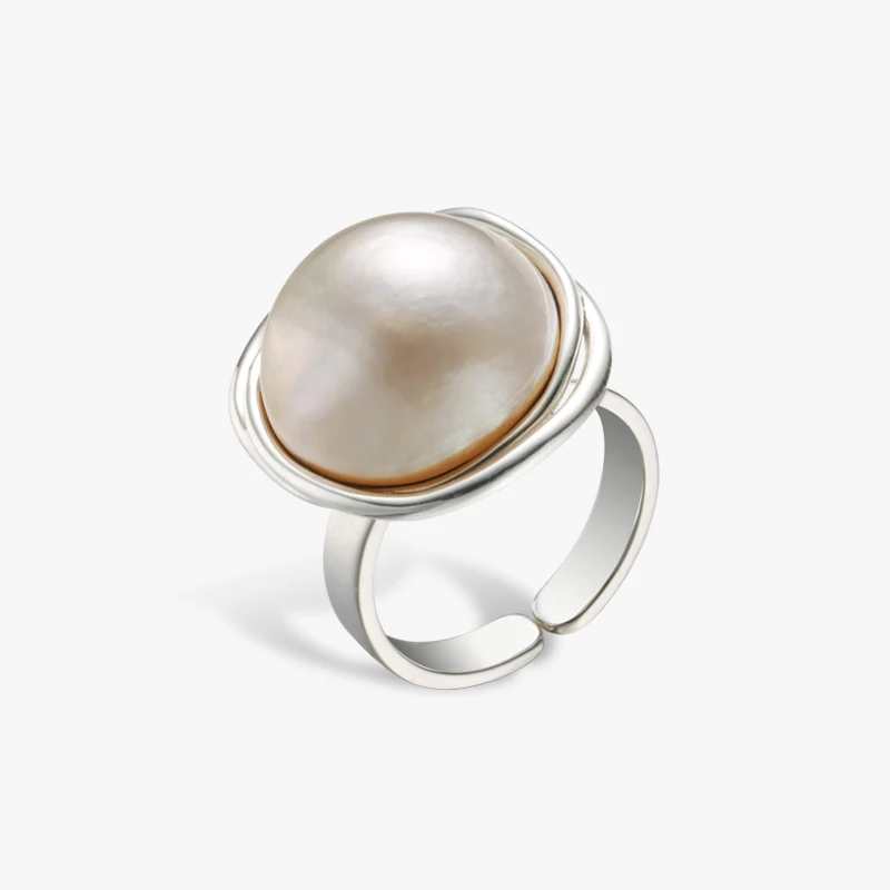

Sudrov 2020 New Sterling Silver Horse Shell Pearls Ring Female Fashion Personality Gem Ring Temperament Index Finger Ring
