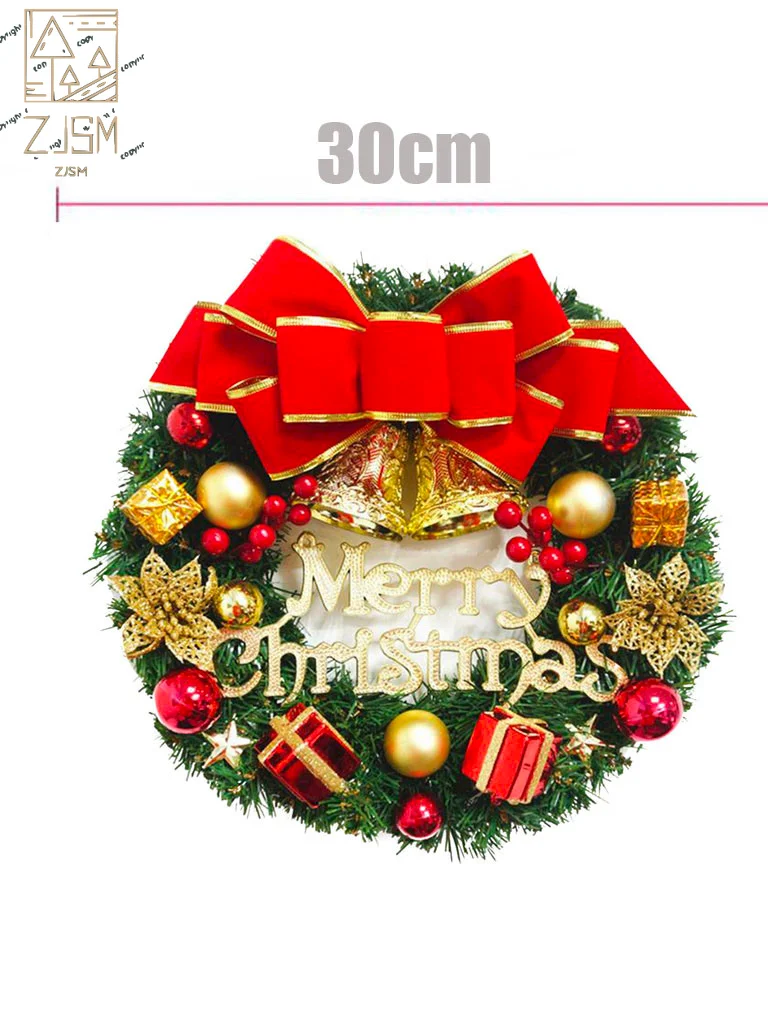 

Christmas Garland Ornament Arrangement Wreath Decorative Tools 30CM Bow Bell Christmas New Year Festival Beautiful Decoration