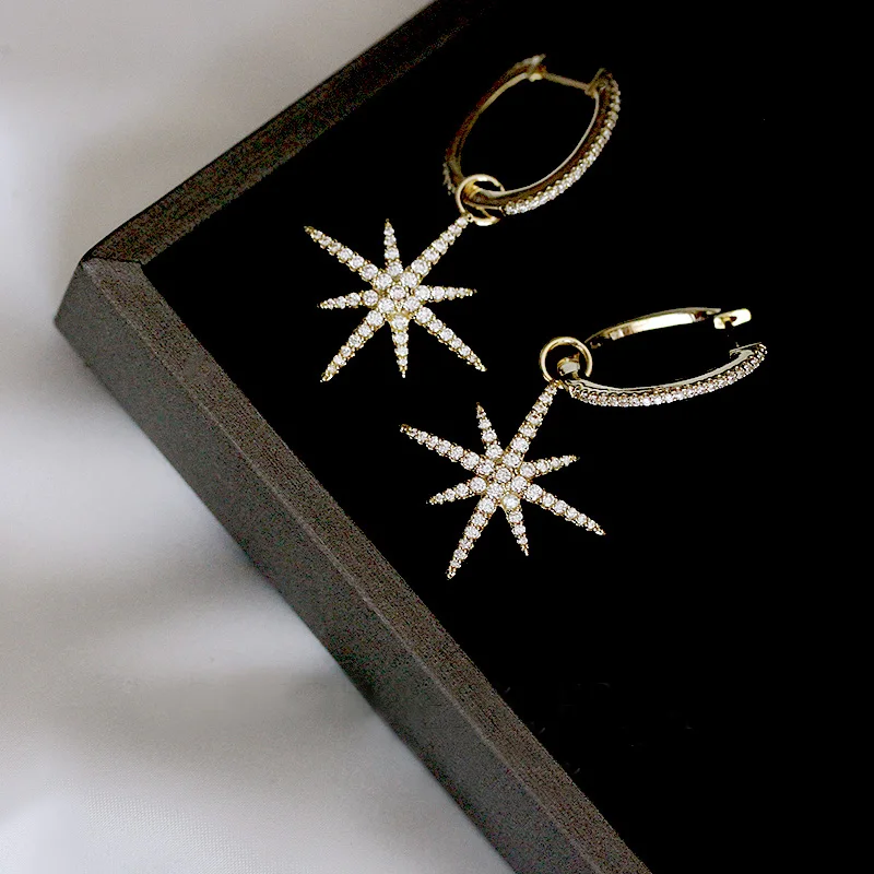 

Fashion High quality hexagram star shape big Cross Drop earrings with Cubic zirconia stone Women Jewelry Accessories Female gift