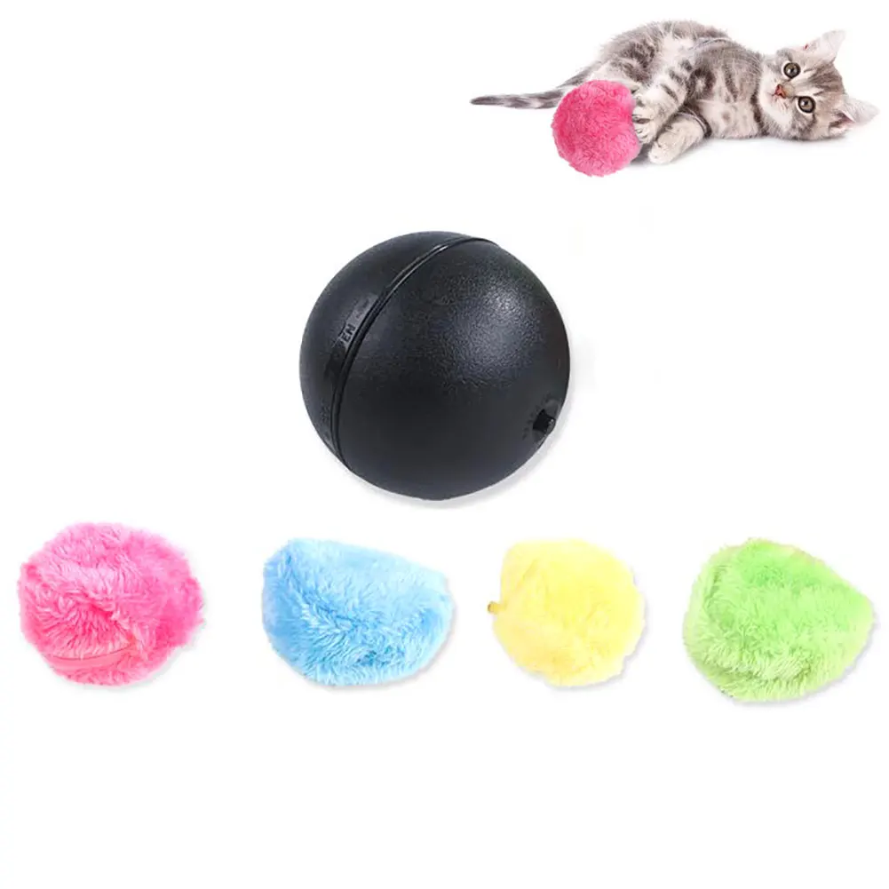 

Electric Pet Toy Ball Plush Automatic Roller Cat Ball Pet Interactive Toy for Dog Random Color (No Battery)