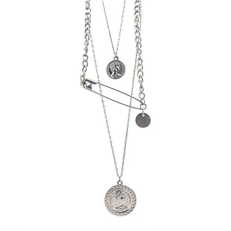 Модное ожерелье булавка монета многослойная портретная голова сетка красная