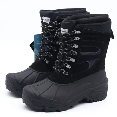 

Men`s 200g 3M Thinsulate genuine leather Waterproof Hiking Boots men wool liner anti-slip Trekking fishing Snow Boots For-40C