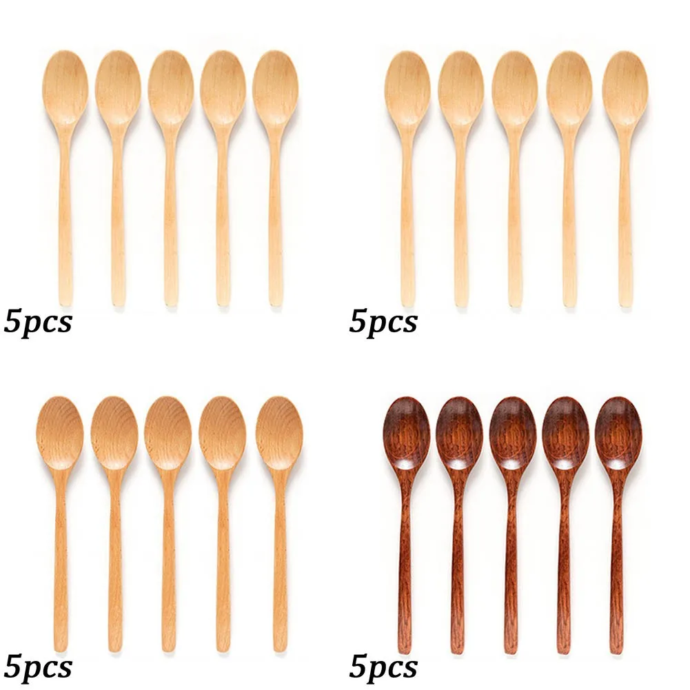 

5 Pcs Wooden SpoonTableware Lotus Wood Natural Varnish Spoon Long Handle Spoon Kitchen Accessories For Cooking Casserole 23.5cm