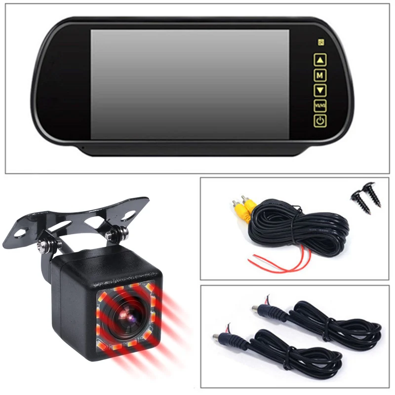 7inch 12 infrared GSPSCN Upgrade Reversing Backup Rear View Camera LED Night Vision with Full Touch Screen 7 inch LCD Rearview Mirror Monitor - Название цвета: 7inch 12 infrared