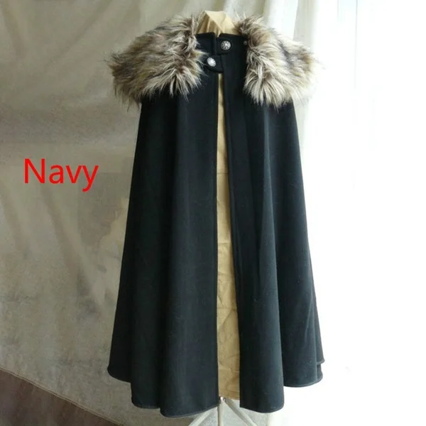 hot sales Medieval Men's Fashion Celtic Viking Wool Cape Coat Vintage Ranger Gothic Style Fur Collar Cloak | Тематическая