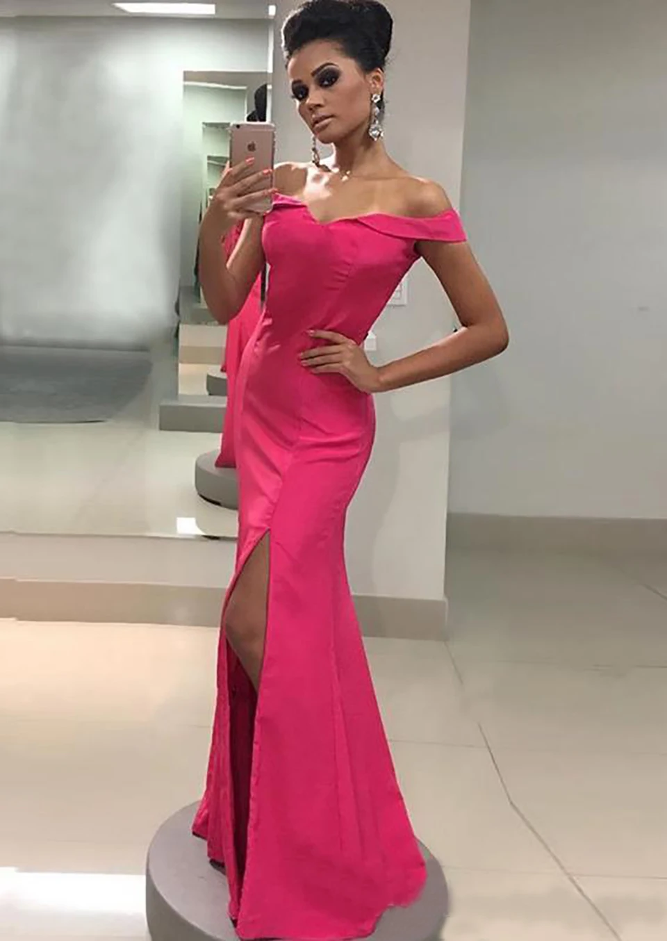 

Sweetheart Sleeveless Prom Party Gown Mermaid Dress Bridesmaid Dresses Elastic Satin Off-Shoulder Thigh-High Slits