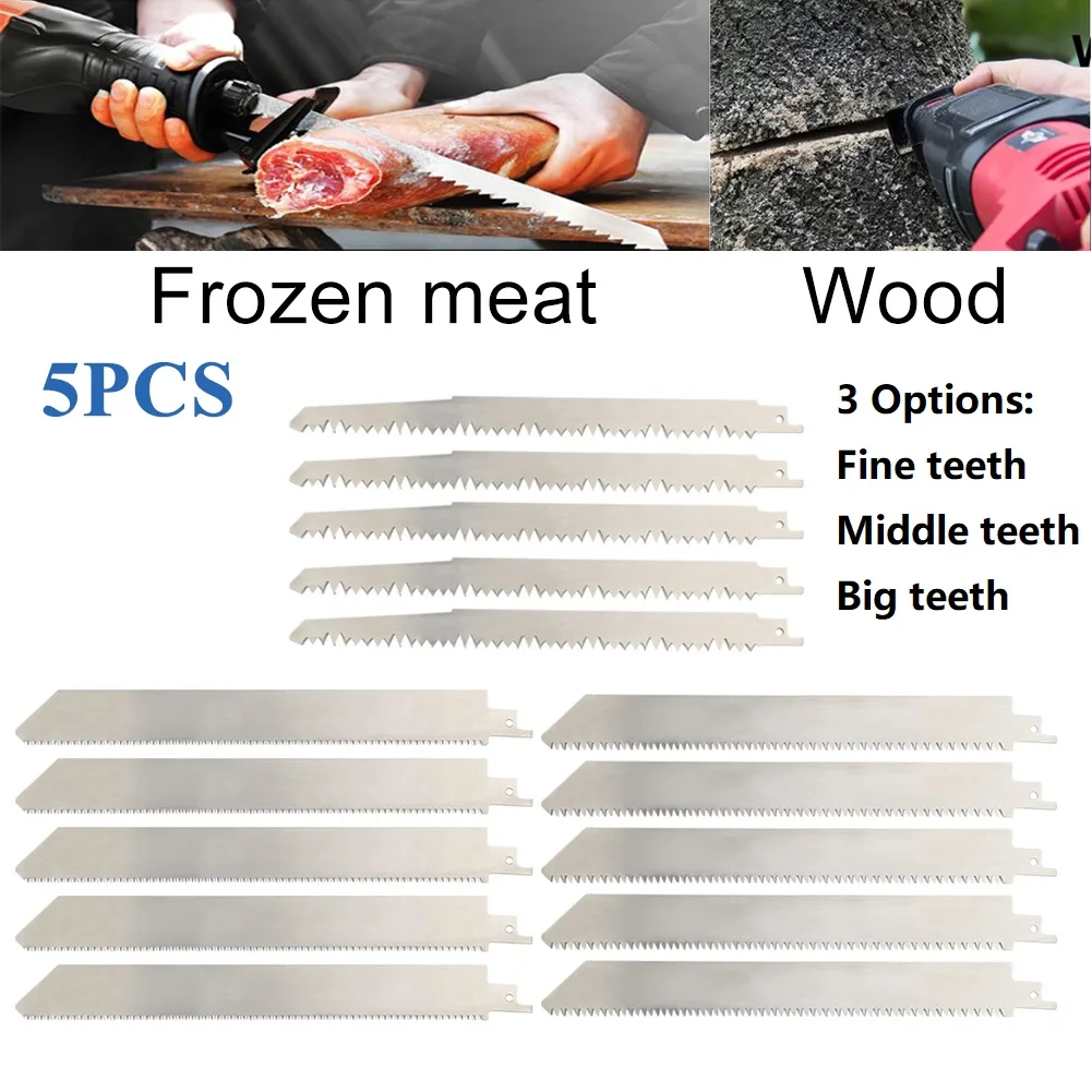 

5 Pcs Saw Blade Reciprocating Stainless Steel 240mm For Frozen Meat Bone Cutting Cutter Hand Tool Accessories