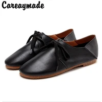 careaymade new style spring and autumn hot sale fashion genuine leather shoes korean black flat casual comfortable shoes tide