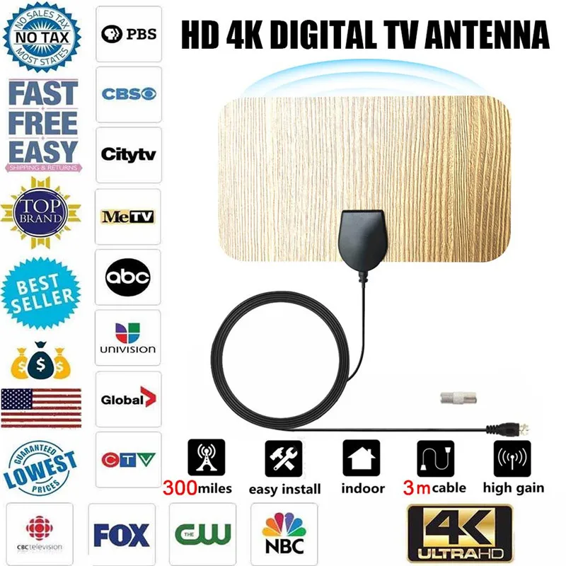 

Wood Grain Digital TV Antenna 4K 108P Indoor Universal Portable Light Easy To Install Signal Receiver