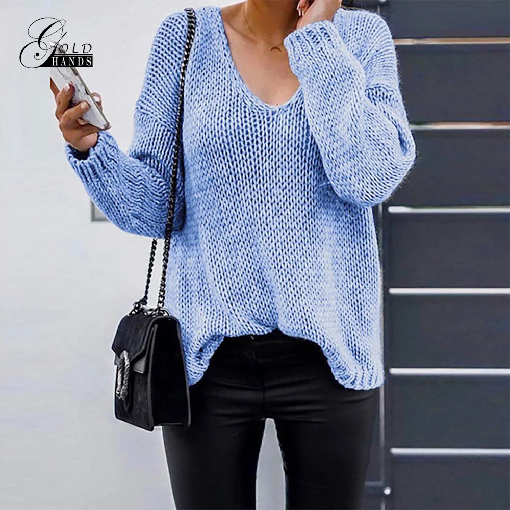 Gold Hands Fashion Sexy V-Neck Women Sweaters And Pullovers Knitted 2019 Autumn Winter Clothing Loose Pullover Jumper Pull Femme | Женская