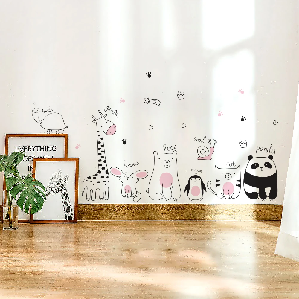 Горячие скандинавские Мультяшные животные настенные Стикеры для девочек