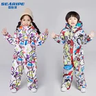 Детский лыжный костюм SEARIPE, зимний дышащий водонепроницаемый костюм с капюшоном для девочек и мальчиков, куртка и штаны для катания на лыжах и сноуборде