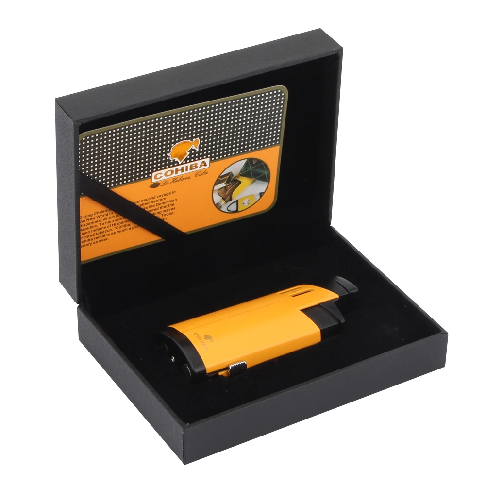 COHIBA газовая зажигалка 3 факела зажигалки для сигар многоразовые аксессуары