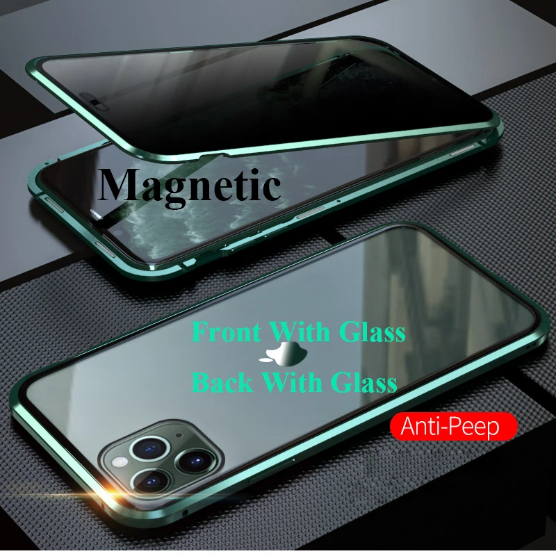 

Privacy Tempered Glass Magnetic Case for iPhone 11 Pro Max Anti-peeping iphone11 Pro Magnet Metal Bumper Full Protection Cover