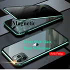 Магнитный чехол для iPhone 11 Pro Max, из закаленного стекла, с защитой от подглядывания