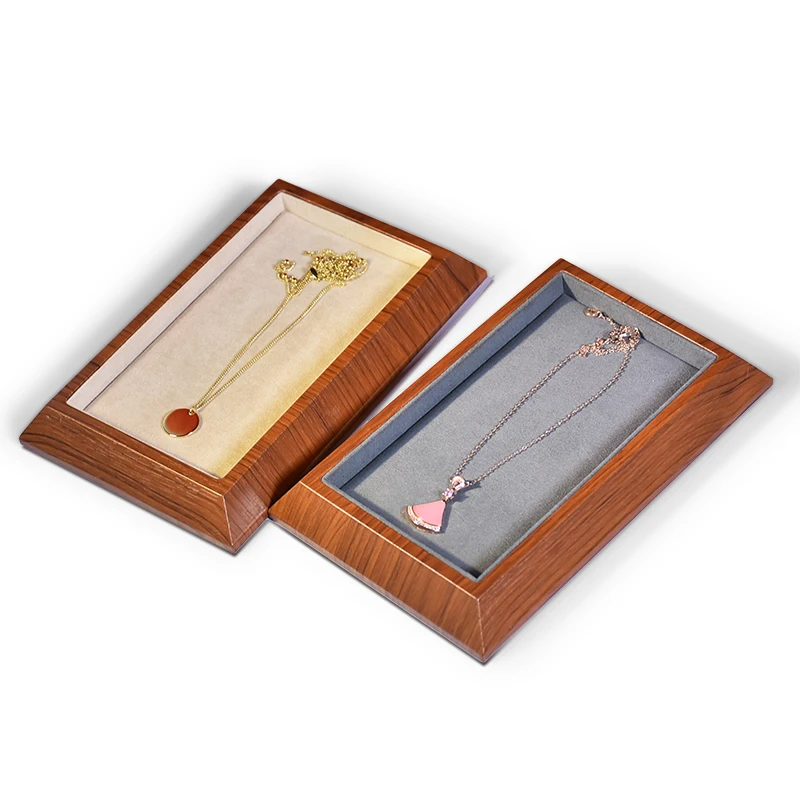 

JINSKY Jewelry Display Trays Wood Grain Micro Fiber Ring Necklace Bracelet Display Plate Jewelry Display Props