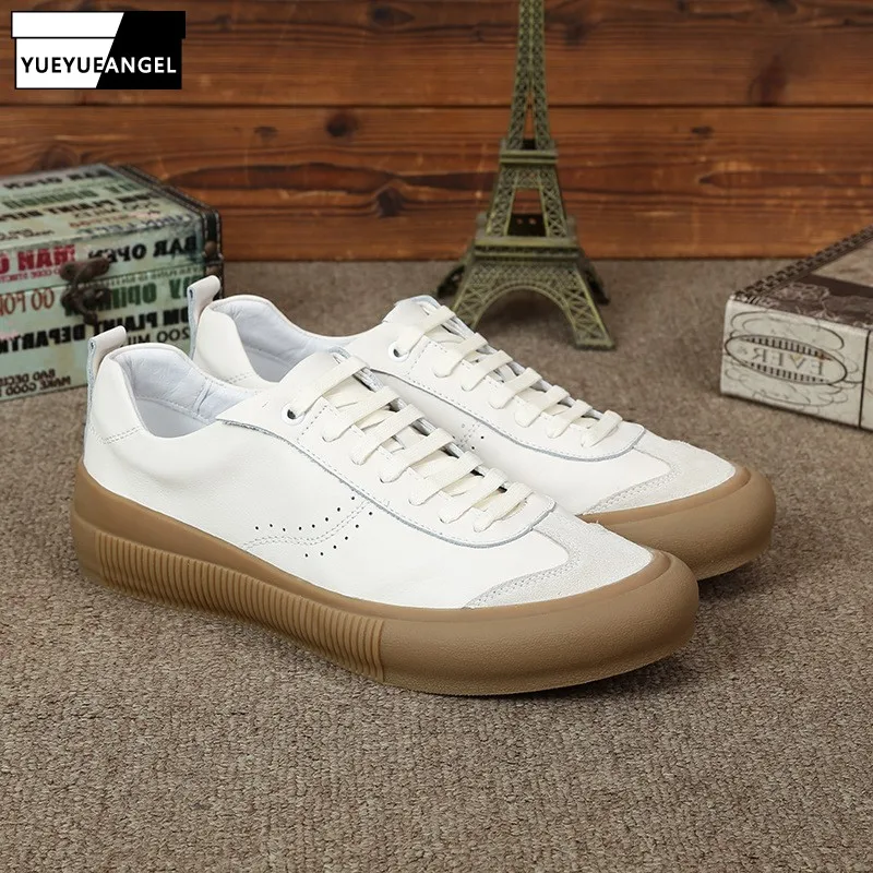 

Уличная Повседневная обувь из натуральной кожи; Мужские роскошные удобные белые кроссовки на плоской подошве со шнуровкой; Сезон весна; Обу...
