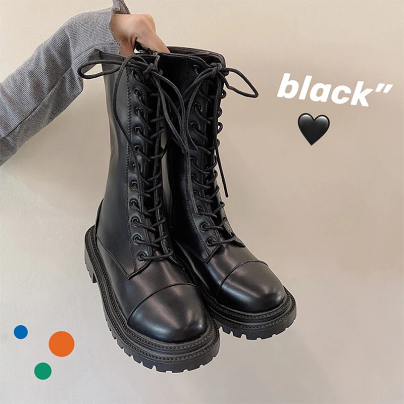 

Women Ankle Boots Leather Soft Fashion Platform Motorcycle Boot Footwear Lace Up Ladies Botas De Mujer 2021 Autumn New