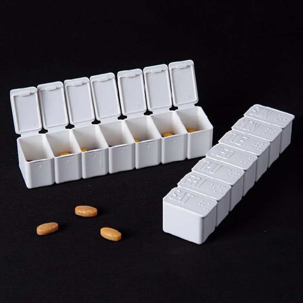 

2020 Weekly 7 Days Medicine Pill Box Cases Splitters Tablet Braille Recognition Case Holder Plastic Pill Tablet Splitter Case