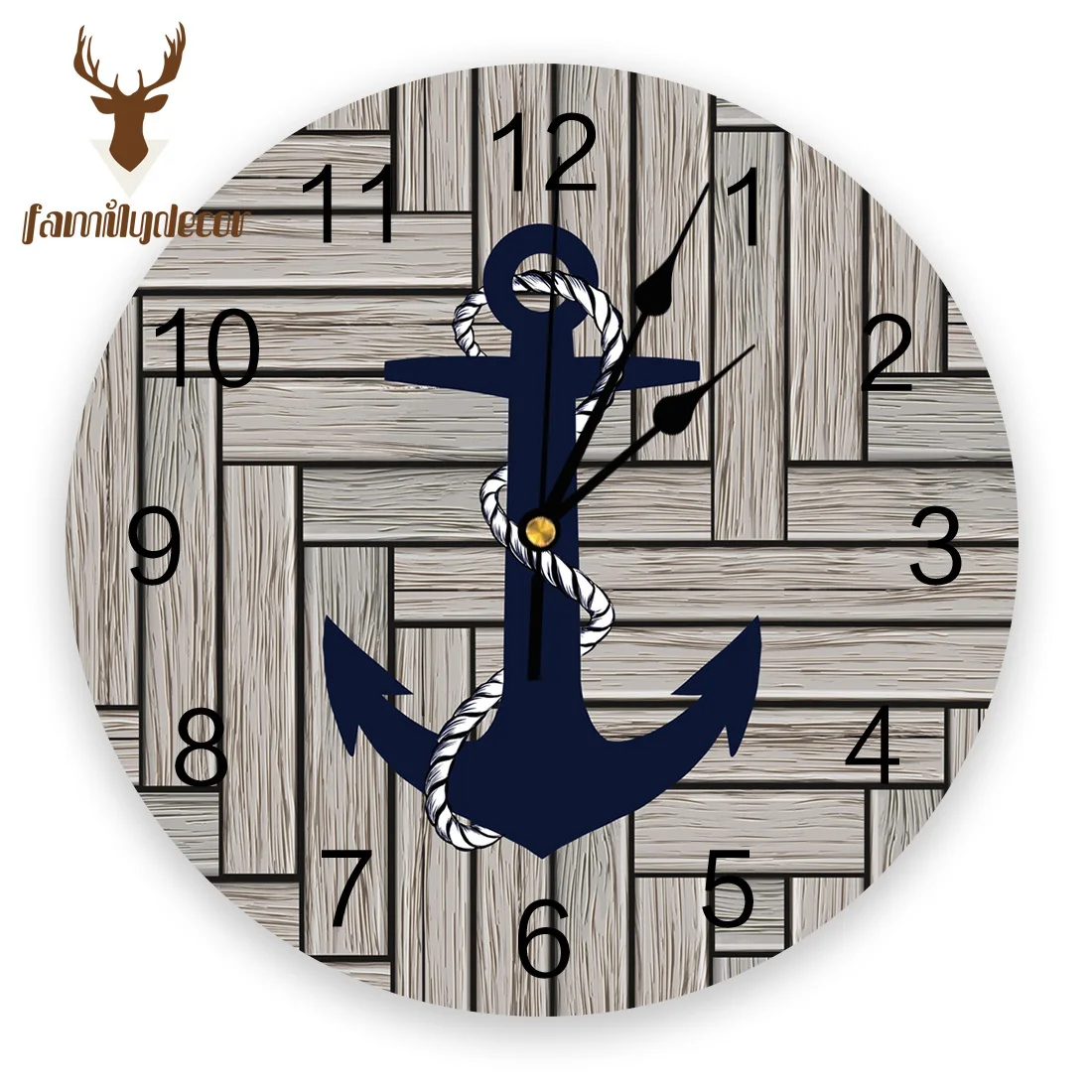 

Wood Texture Background Marine Anchor Printed PVC Wall Clock Modern Design Home Decor Bedroom Silent O'clock For Living Room