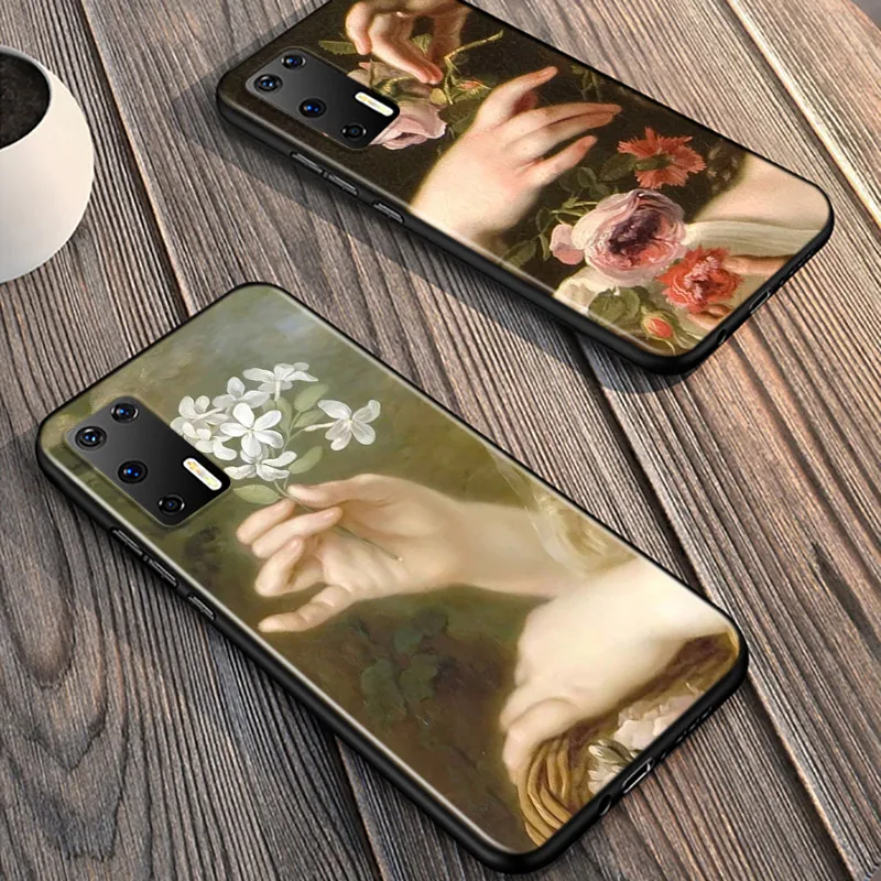 

Silicone Cover Classic Painting Flower Retro For Huawei P40 P30 P20 Pro P10 P9 P8 Lite E Plus 2019 2017 Phone Case