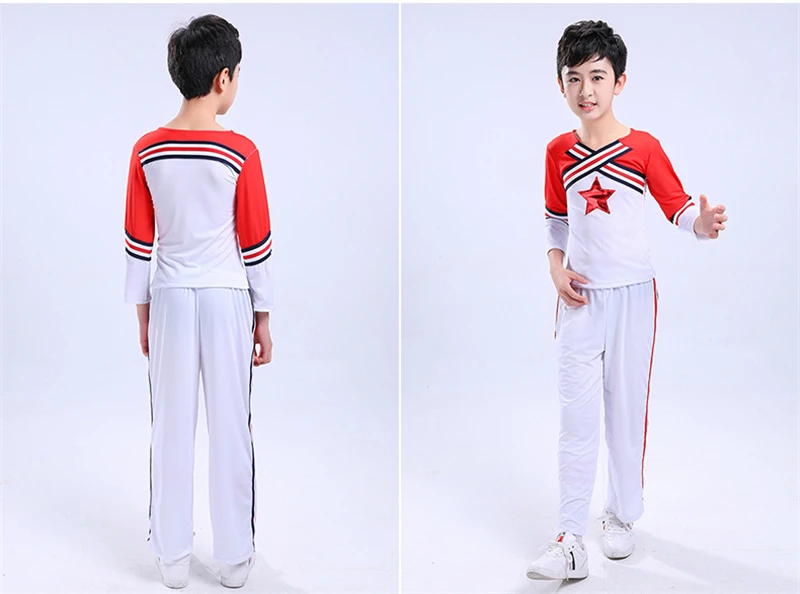 Boys long 120-180 см, школьные танцевальные костюмы, Студенческая форма Чирлидера, командные соревнования, спортивная гимнастика, детская сценическая одежда - Цвет: Boys long