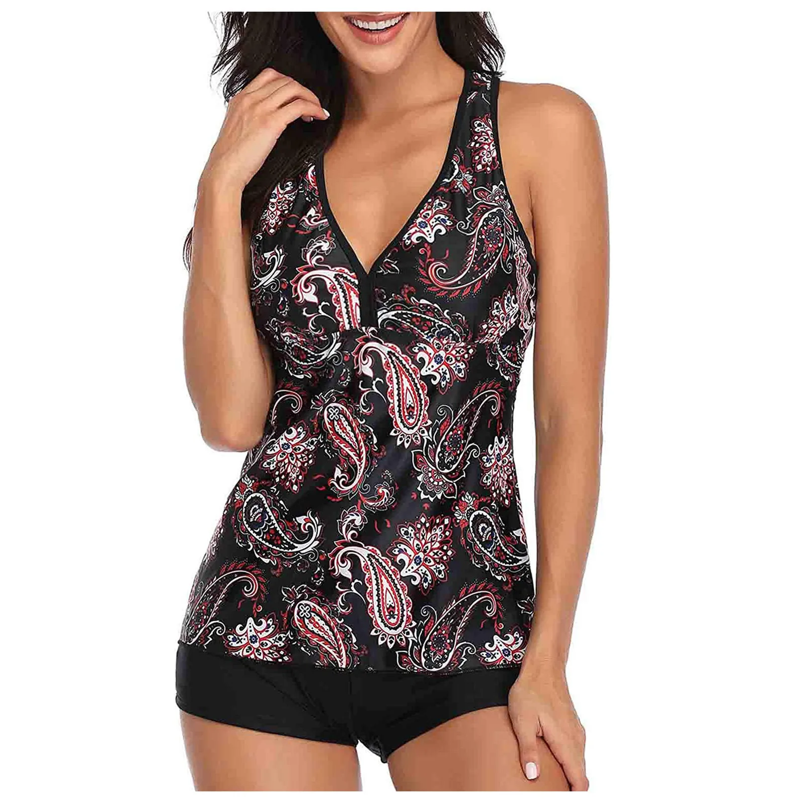 

Women's Tankini Swimsuit SwimwearTummy Control Top with Shorts Two Piece Bathing Suit Bikinis Set 2021